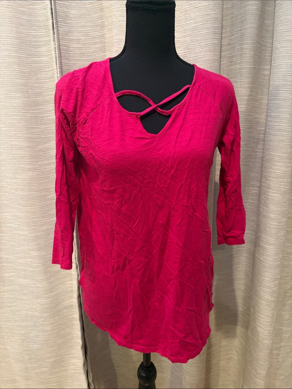 Eddie Bauer Women’s Crisscross Neck Long Sleeve Top in Hot Pink